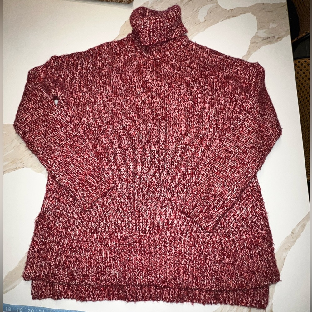 J. Crew Marled Wool Mohair Turtleneck Cherry chunky sweater size S